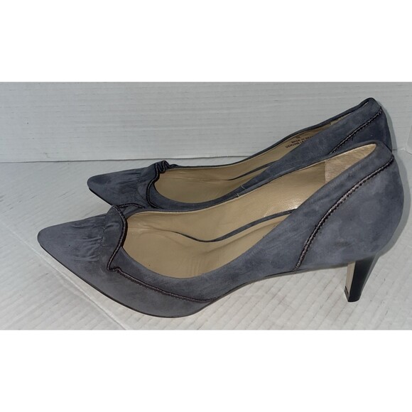 Talbots Heels Women's 9B Gray Leather Suede Pointed Toe Ruffle Kitten Heel Pump - Picture 6 of 16